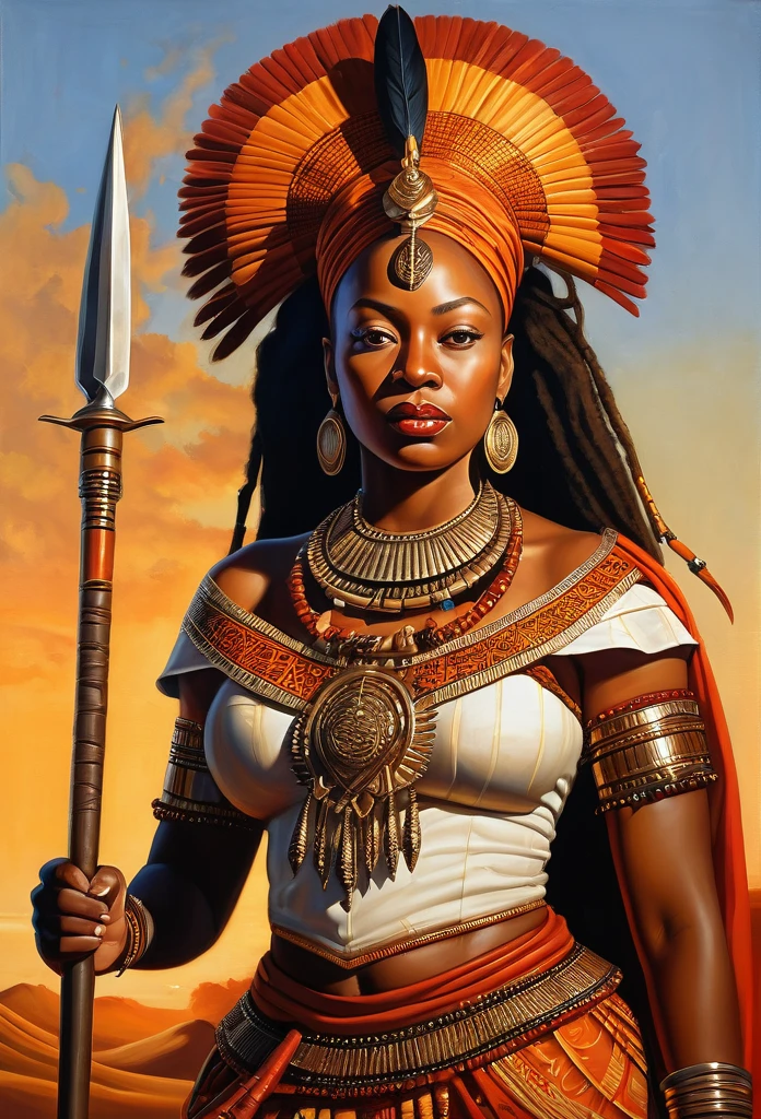 (masterpiece, UHD, highly detailed, oil painting, realistic, Greg Rutkowski style:1.3), Queen Nzinga, (17th-century African warrior attire:1.2), adorned with tribal jewelry, fierce expression, wielding a spear, African savannah background, setting sun, (warm hues of orange and red:1.2), detailed textures, rich colors, imposing presence, full body view, looking at viewer nu
Grosse fesses