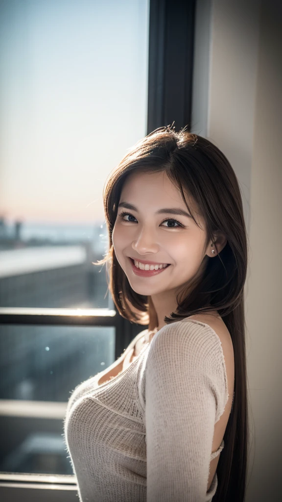 (8k, Highest quality, masterpiece: 1.2), (Realistic, photoRealistic: 1.37), Very detailed, Girl Single, cute, alone, Midnight, Beautifully detailed skies, Detailed Cafe, Sitting, date, (blush), (smile: 1.15), Small breasts (Mouth closed), Beautiful Eyes, Floating Hair NovaFrogStyle, backless dress