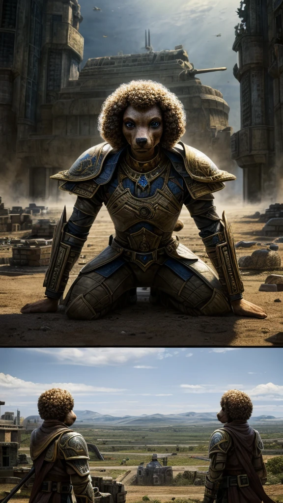 ((Highest quality)), ((masterpiece)), (detailed), White Toy Poodle,Future war warrior,Fantasy,mysterious,Fantasy,live-action