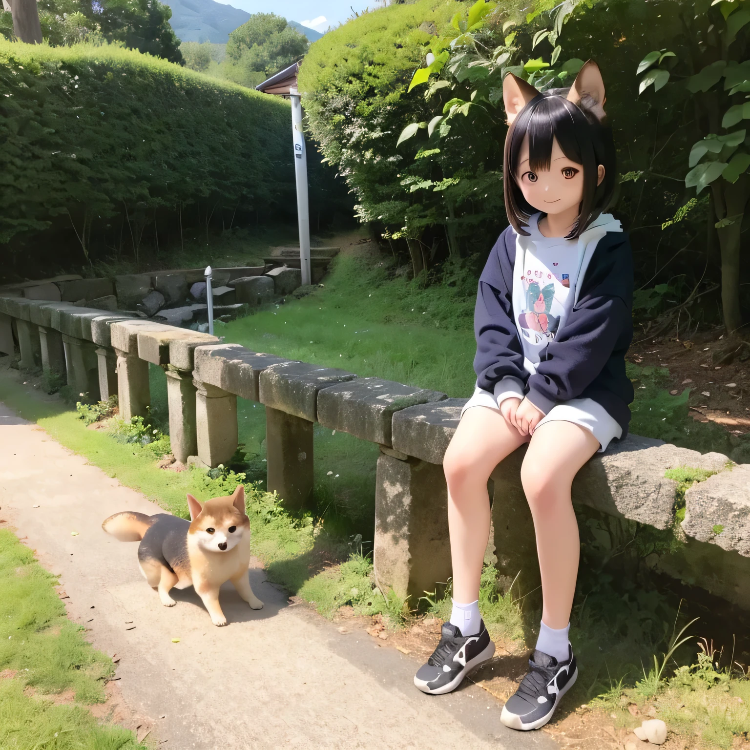 Shiba Inu girl rural scenery