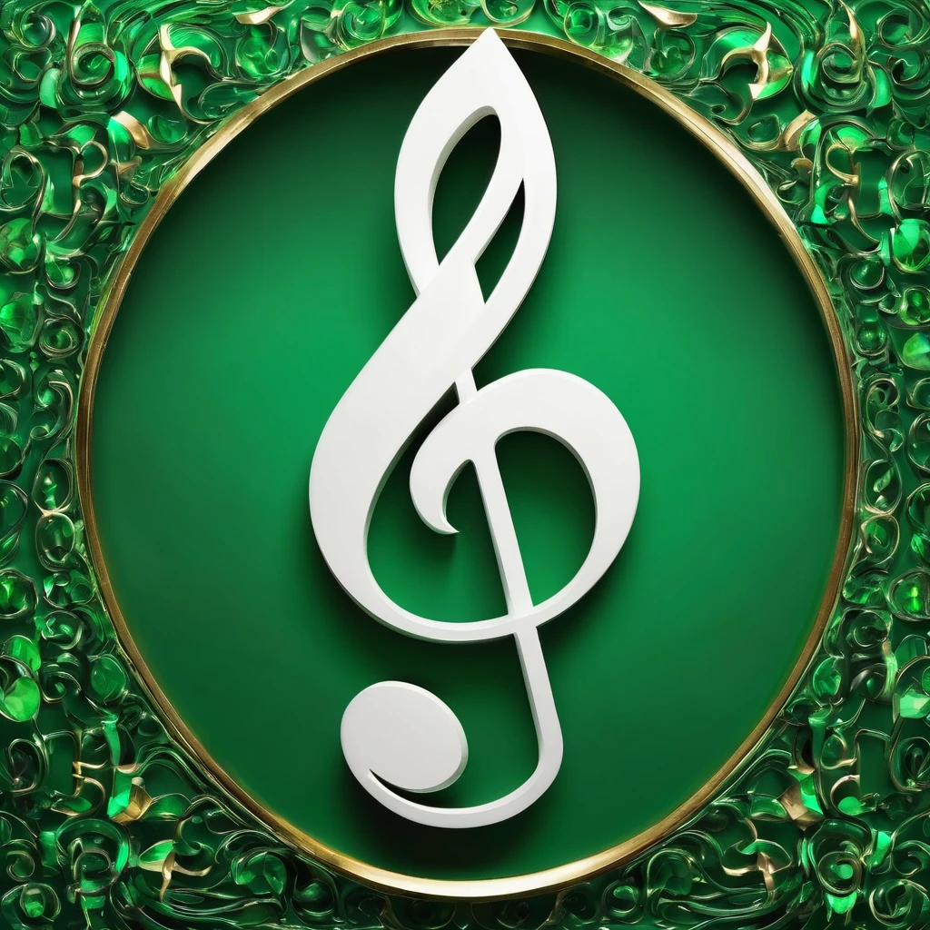 emerald background, (one white musical note)