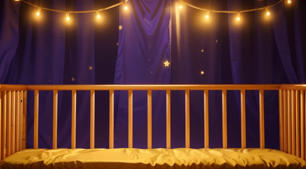 purple curtains purple curtains purple curtains purple curtains purple curtains purple curtains This image portrays a cozy and whimsical scene within a child's crib. The crib, with its warm orange and yellow wooden bars, stands against a vibrant backdrop of deep purple curtains adorned with stars. Strung across the top are charming yellow fairy lights, adding a magical and soothing ambiance. The crib bedding is a plush golden blanket, inviting and soft, suggesting a comfortable and secure resting place for a . This setting exudes a sense of warmth and safety, ideal for a child's imaginative and peaceful slumber. аffects render, (glossy plastic texture with multiple big light probe refractions), perfect cgi, smooth silhouette, high intensity refraction, (super glossy plastic material), most beautiful vfx, , realistic, 4k, high resolution, rim light, smooth 3d model, multiple light sources, rim light, sharp post effects render,, realistic, 4k, high resolution, rim light detailed digital art, reflective, best quality, 4k, masterpiece:1.2, ultra-detailed, realistic, vivid colors, The image of the highest quality, ensuring every detail showcased perfectly. It in 4k resolution, allowing viewers to immerse themselves in the richness of the colors and intricate details. The realistic rendering. under the spotlight, reflecting, high-resolution image, realistic rendering