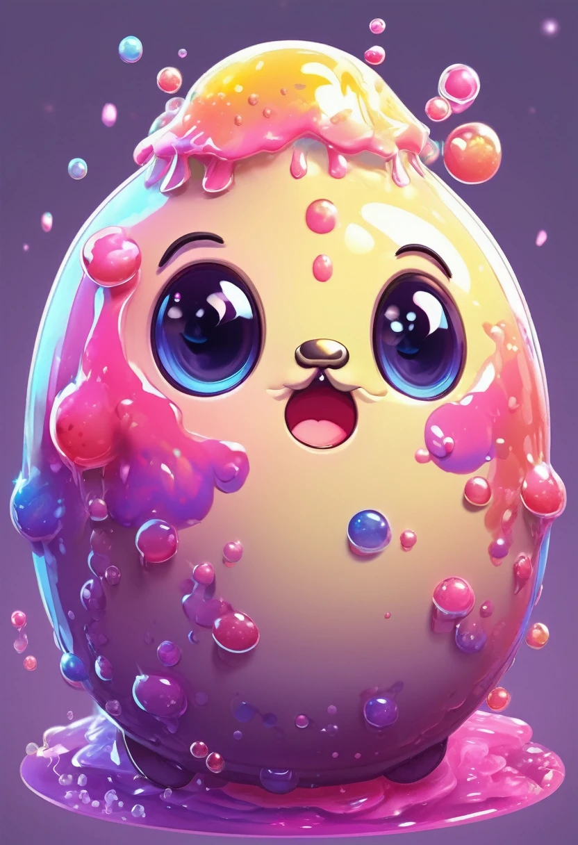 Isometric view, close - up view, Dark fantasy anime style, beautiful stylized digital painting of kawaii adorable slime creature, simple chubby plump round shape, white background
