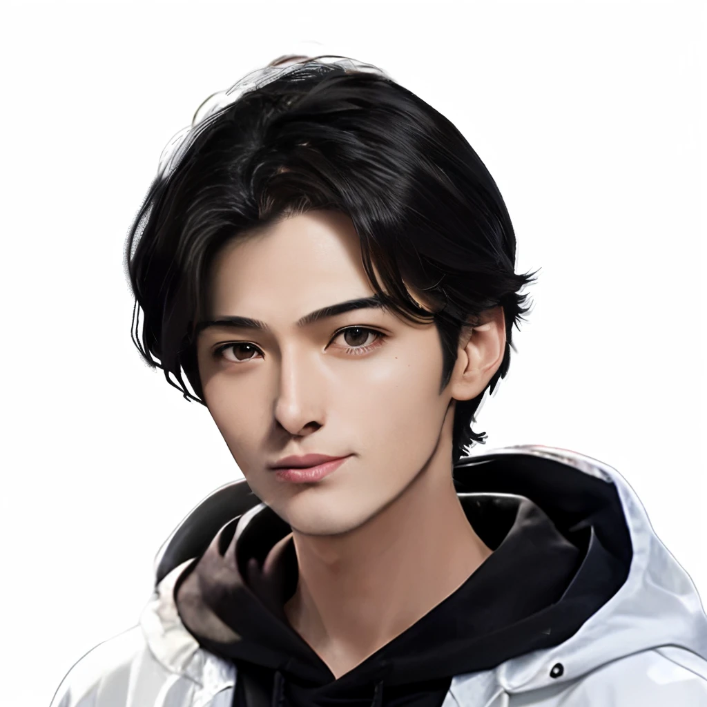 Image of a man in his 50s wearing a white jacket and a black hoodie, Inspired by Zhang Han, Inspired by Yanjun Chen, Cai Xukun, Realistic anime art style, Anime realism style, Gweiz-style artwork, Created by Anime Painter Studio, Yanjun Chent, Realistic Anime 3D Style, Realistic anime art style