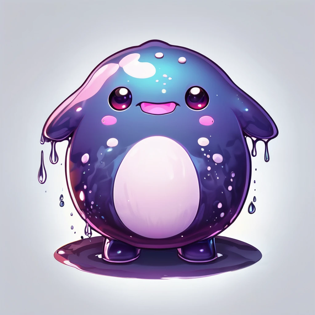 Isometric view, Dark fantasy anime style, beautiful stylized digital painting of kawaii adorable slime creature, simple chubby plump round shape, white background