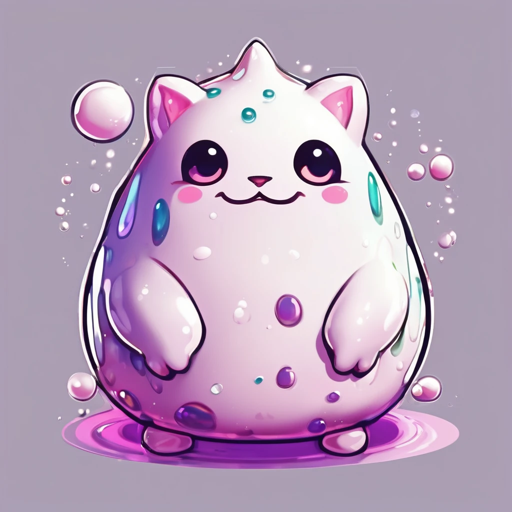 Isometric view, Dark fantasy anime style, beautiful stylized digital painting of kawaii adorable slime creature, simple chubby plump round shape, white background
