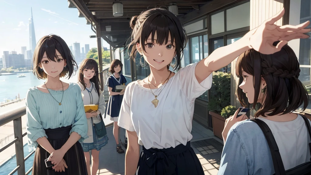 Balcony of a high rise apartment･Balcony、Oceanの方を向いている後ろ姿、Woman looking up at the sky ,Long Hair, Dark brown hair, 2 girls, 18-year-old, photograph, Realistic, Highest quality, Detailed face, The background is the cityscape of Japan、Strong sunlight, Ocean, Embankment, Detailed Background, Diffused sunlight, Written boundary depth, Bokeh (Highest quality: 1.2), (masterpiece: 1.2), Watch Viewer, one piece, White Theme, ,Vision、(((Panorama:1.2)))(Highest quality、masterpiece、High resolution)、(Sargent-style watercolor)、(Anime Art)、Old school building、((Multiple women、Everyone is standing, got in line))、(Detailed depiction of a beautiful face）、A kind smile、Medium Short Hair、Dark Brown Hair、Braiding、、whole bodyが写る(1.8)
information(Highest quality:1.2)、Very detailed、High resolution、masterpiece:1,2、Bright colors、Bokeh、Professional Lighting、Physically Based Rendering、Flat Color:0.8、Great illustrations、Realistic:1.37、Makoto Shinkai style、Name Style、Light Brown Hair、Elegant update、Short Bob、Three young women in casual clothes、Laugh together、Dynamic poselip、cheek(Dark Brown Hair/)bangs、cheek(direction)、(最高masterpiece1.2)繊細なイラストVery detailed、Breaking the Blue Sky、Detailed Background、20-year-old female、whole bodyが写る、A shy smile、Through clenched teeth、Through clenched teeth、lip、cheek(Flat Color: 0.8)、(masterpiece: 1,2)、(masterpiece: 1,2)、High resolution、超High resolution、Highest quality、High resolution、Ultra-thin illustration、Makoto Shinkai style、Your name is style、Short Bob、necklace、Earrings、Dynamic pose、Selfie、whole body、Brown Hair、Braiding、Hair Bun、ponytail･Hair Bunスタイル、necklace、Valletta、ribbon、Earringsアニキュア,。
