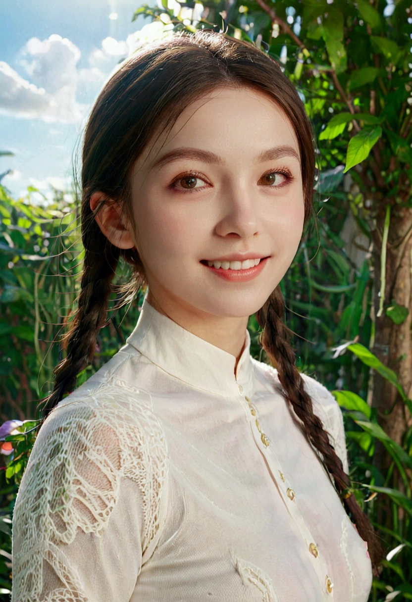 Masterpiece, realistic, 4k, 1girl, elf, smile at camera, vivid light