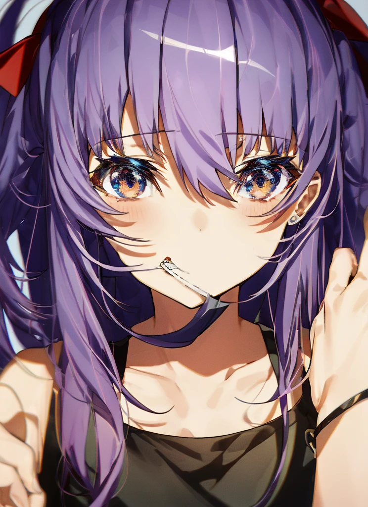 1girl, Fangged mouth, ribbon