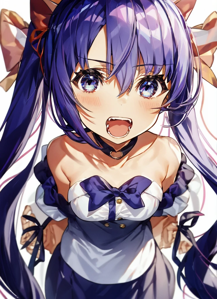 1girl, Fangged mouth, ribbon