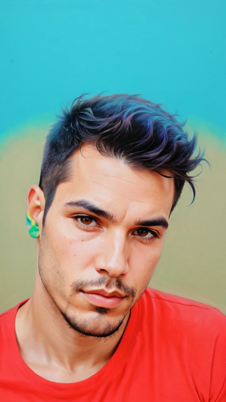 psychedelic style "uma pintura de um homem com tinta colorida no rosto, detailed retrato colorido, retrato de um menino de retalhos, David Mack •, retrato colorido, rosto tatuado, inspirado em Hedi Xandt, Anton, Retrato altamente detalhado, colorful illustration, intricate heterochromatic sad, homem extremamente detalhista, retrato pintado centrado, homem tatuado, desenho colorido, retrato extremamente detalhado" . cores vibrantes, rotating patterns, formas abstratas, Surreal, alucinante,,((whole body:1.9))