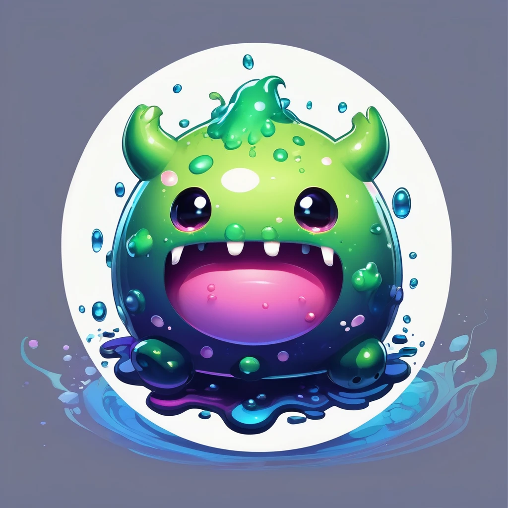 Isometric view, Dark fantasy anime style, beautiful stylized digital painting of kawaii adorable slime creature, simple chubby plump round shape, white background