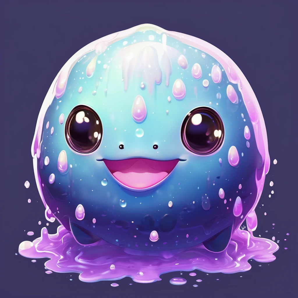 Isometric view, Dark fantasy anime style, beautiful stylized digital painting of kawaii adorable slime creature, simple chubby plump round shape, white background