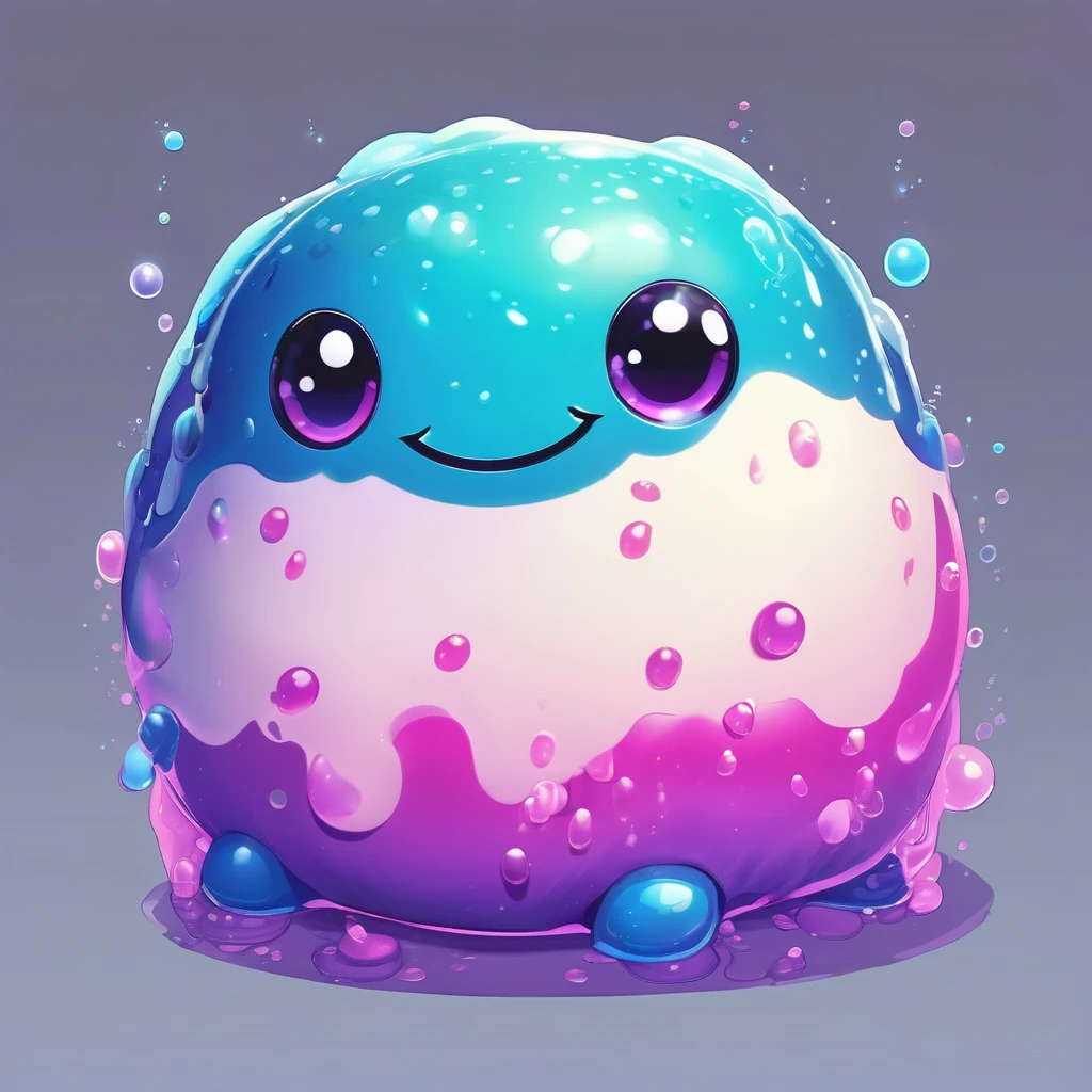 Isometric view, Dark fantasy anime style, beautiful stylized digital painting of kawaii adorable slime creature, simple chubby plump round shape, white background