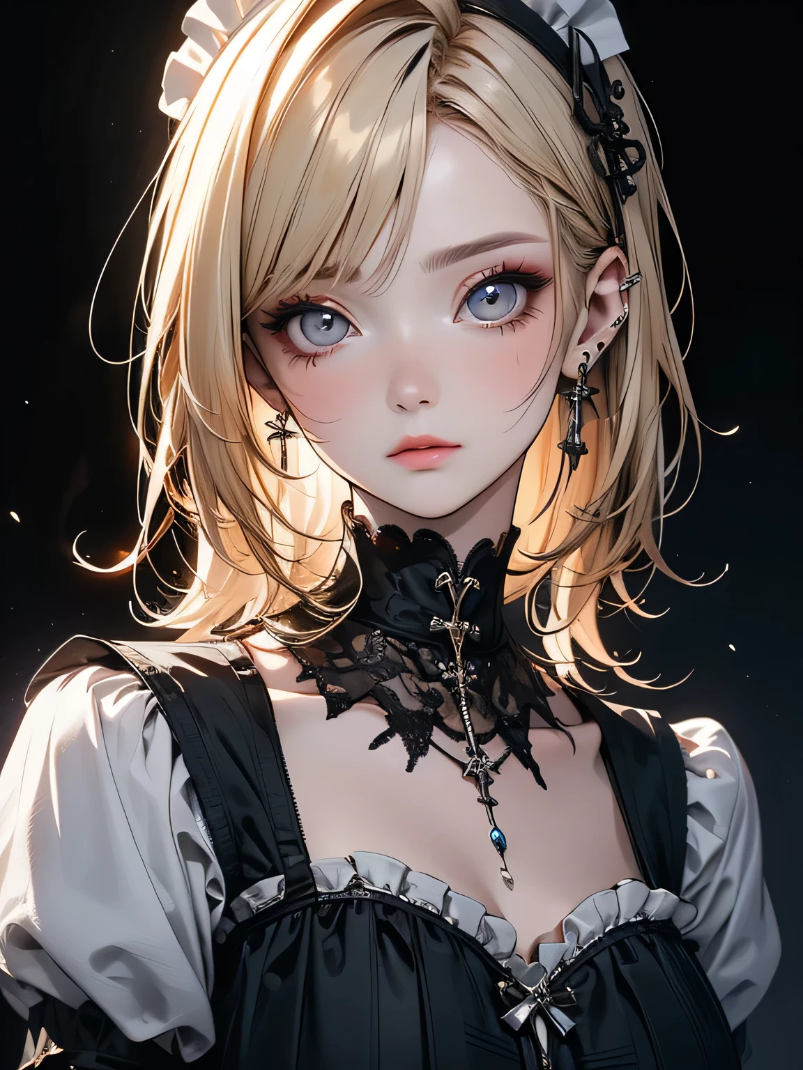 Girl in maid clothes (Gothic style) 、Golden body proportions、disheveled blonde hair , (Highly detailed CG Unity 8k wallpaper) ,Medium breast,skirt、(Very delicate and beautiful face), (Beautiful eyes in every detail),Red-faced and shy,The most beautiful body art, Atey Gailan, Painting by Jeremy Professional Gorgeous Man, Greg Mantis, Antonio Moro, Art Station Trends, CGSOC IETY Trends, Complex, Tall detailed, Accurate, Dramatic realism art, CG, 3d, 8k 4k
