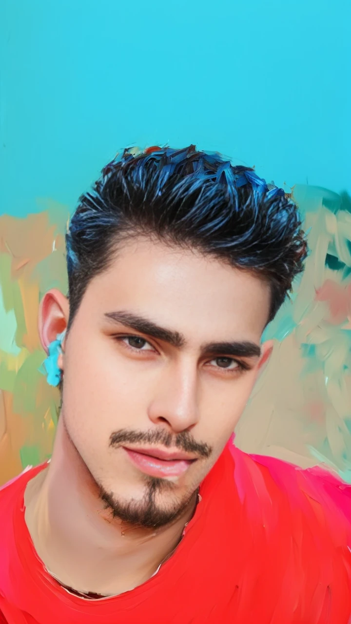 oil painting ! A masterpiece of art . highest quality , detailed image of a beautiful face . Portrait of a very handsome 19 year old boy ! Surrealistic amazing portrait of a boy with very bright and contrasting colors , The wind blows the paint across the canvas in large clumps , creating a unique image of a whirlwind around beauty and inspiration in the style of Picasso !