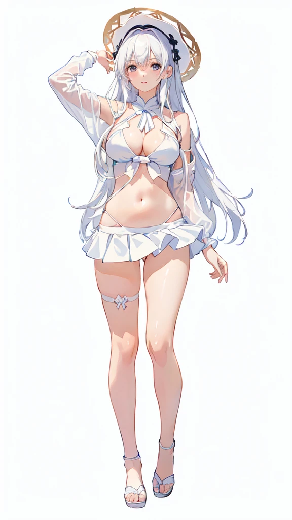 anime girl in white bikini and white shirt with long hair, anime full body illustration, anime woman fullbody art, seductive anime girl, full body!!, full body illustration, in white clothes, full body picture, beautiful alluring anime woman, by Kentaro Miura, realistic bikini, female anime character, makoto shinka, is wearing a swimsuit