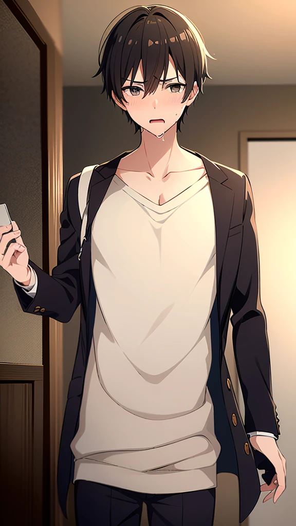 Japanese student style,,cool,,,A refreshing, athletic man,Still a virgin,,,boy,,,boys,,,Spiked Hair,charm,Slim figure,23 years old,,Tall,Everyday casual clothes,,,The male protagonist is,,With a confused look,,,,,Yeah.?why!?,,whyだ!?,,(Suddenly in the city),(オレはComplete castrationされた:1.3),(Complete castration:1.3),(I am a boy who has failed miserably in becoming an adult man.),,Super manly is slowly declining,,Castrated male,,,Male end,End of child-bearing period,,Sexual sensations rise,,Daytime,Smooth,Skin texture,Functional beauty,shine,,,Breeze,A speck of dust,Natural light,face,hand,eye,blush,(tears,,,Saliva,,,),,Accuracy,,Ultra correct,Biological,Excellent detailed anatomy,4K,8k,Highest quality,Male Focus,,Depth of written boundary,Character Portrait,Black Hair,Punctuality,God changed his body,He is the only one who is absurd.,