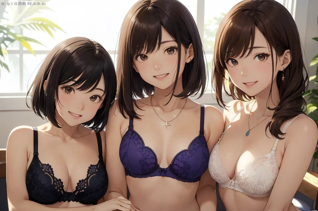 ((Multiple women、Yankee sitting))、(Detailed depiction of a beautiful face)、A kind smile、long hair、Medium Short Hair、Dark Brown Hair、Braiding、、、Cinematic Light、Soft sunlight blur background、White bra and underwear set、Or a set of black bra and underwear、Or a set of red bra and underwear、Or a set of blue bra and underwear、Or wearing a purple bra and underwear set, Or a set of orange bra and underwear、Floral bra、Floral underwear(1.8)。
information(Highest quality:1.2)、Very detailed、High resolution、masterpiece:1,2、Bright colors、Bokeh、Professional Lighting、Physically Based Rendering、Flat Color:0.8、Fine Illustration、Realistic:1.37、Makoto Shinkai style、Name Style、Light brown hair、Elegant update、Short Bob、young woman、Laugh together、ダイナミックなポーズlip、cheek(Dark Brown Hair/)bangs、cheek(direction)、(最高masterpiece1.2)繊細なイラストVery detailed、Break Blue Sky、Detailed Background、20-year-old female、Whole body shot、A shy smile、Through clenched teeth、Through clenched teeth、lip、cheek(Flat Color: 0.8)、(masterpiece: 1,2)、(masterpiece: 1,2)、High resolution、超High resolution、Highest quality、High resolution、Ultra-thin illustration、Makoto Shinkai style、Your Name is Style、long hair、Short Bob、necklace、