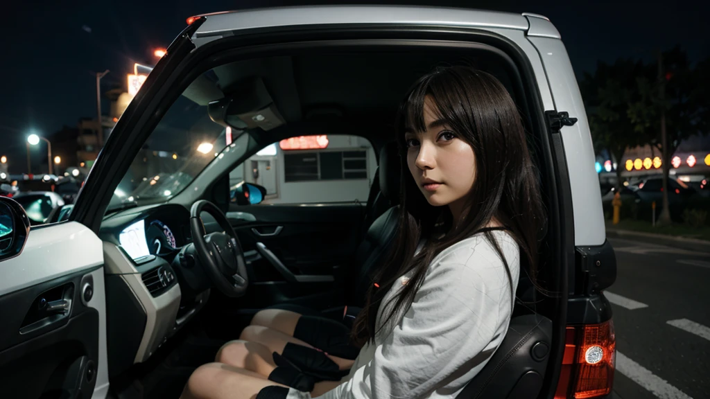 anime girl with a car in night