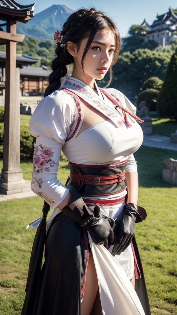 ((8k, Highest quality:1.2))、((masterpiece)), Beautiful woman, (Attractive Asian Model:1.0)、(((Japanese Armor)))、(((Sailor suit)))、(((Sailor suitを着た戦士))),((Big Breasts))、((Huge breasts))、((Perfect Face))、 (((Holding a Japanese sword)))、((Samurai holding a sword))、((Colorful armor))、((Images of Japan))、((Background Japanese castle))、(Strong muscular body), (Light Brown Hair),(((Maid)))、 Braid、Disheveled Hair、feet, (High fantasy battlefield environment), High resolution, (Skin Texture:1.1), Highest quality, 超High resolution, (Realistic: 1.4), RAW Photos, By Ellen von Unwerth, Nikon D850 film stock photos, F1.6 Lenses, Rich colors, Bokeh, Sharp focus, Realistic, Cinestill 800, Backlight, Rim Light, Strong sunlight, Realistic, Realistic Shadow, 3d, (Castle Background:1.2),Hair blowing in the wind、Upper Body、 (Leather gloves),Combat Accessories,breastplate、、Voluminous lips、((Big Breasts))、((Huge breasts))、((Perfect Face))、Big eyes、Delicate eyes、((looking at the camera))、belt、Intricately patterned armor、((whole body))、Delicate hands、Uplifting、Are standing、