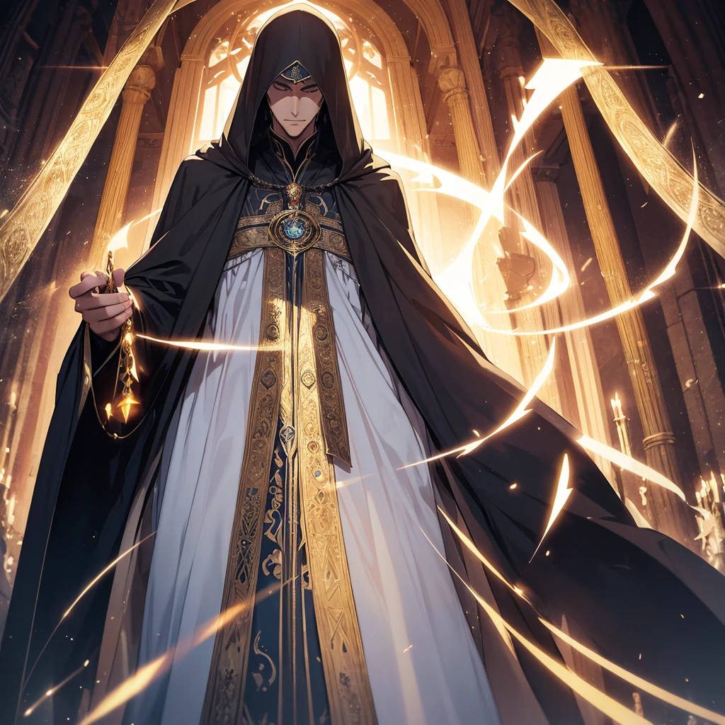 A tall man, cloaked in flowing robes adorned with intricate symbols, stood before her. His eyes sparkled with a mystical light, and his presence exuded an aura of power and kindness.
