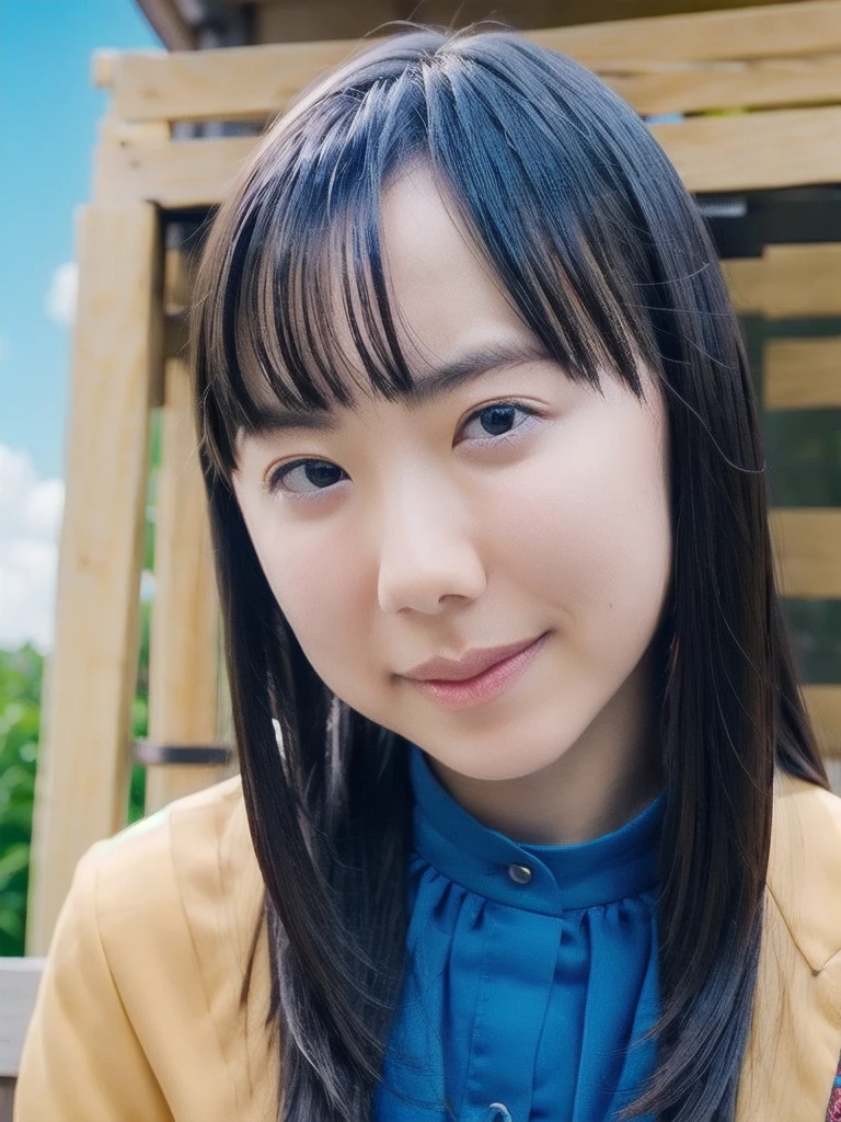 (((Highest quality、masterpiece))、RAW Photos、8k、Highest quality、 Ultra-high resolution、Beautiful face in every detail、Realistic human skin、Gentle expression、View from the front、color々From an angle、Hair length、Realistic、Photorealistic、cute、Short skirt、cute女子高生、Japan in uniform、Surreal school girl、blue sky、outside of home、By the pool、watch、