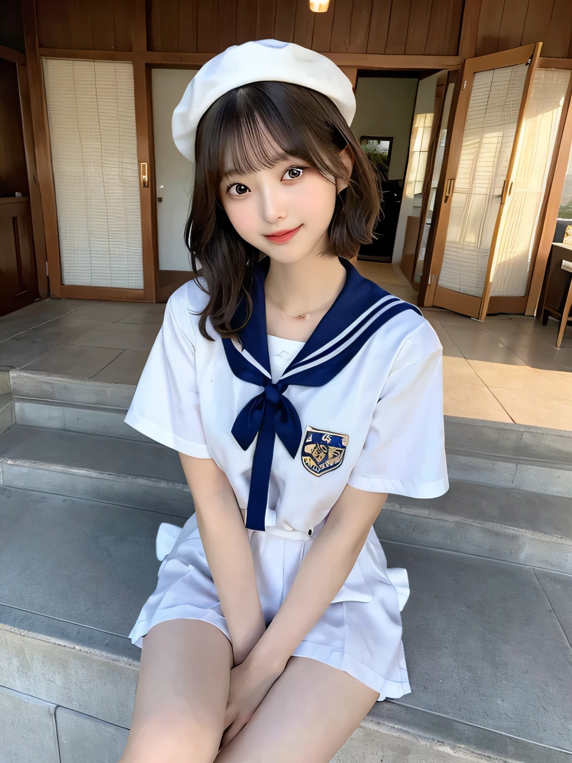 2 people、Super cute、11 years old、Full body photo、slender、Japanese women、White drool coming out of the mouth、smile、Short Bob Cut、Fair skin、very cute、Soft and good looking、8k resolution、Surreal、Ultra-high resolution、A cup small breasts（（Highest Resolution、、masterpiece：1.3））、Extremely thin face、Ultra-thin lips、Beautiful Eyes、double eyelid、Sailor suit、Thighs、thin、Thighsが見える、Shapely small breasts、smile、