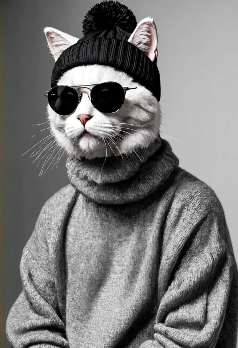 super high quality、[Cat]、Knitted hat、black、Upper Body、sunglasses、Beard、Rapper、Game Shirt、monotone