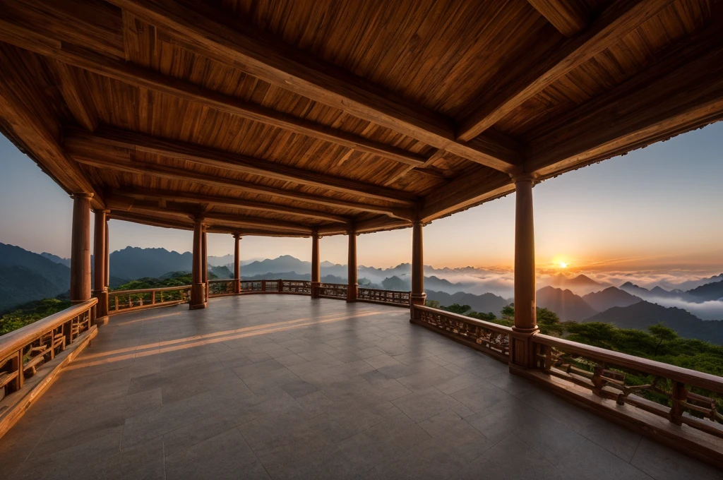 Huangshan Paiyun Pavilion，Sunset，Warm colors，Sea of Clouds，Ultra wide angle，ultra depth of field，Texture，National Geographic Award-winning work