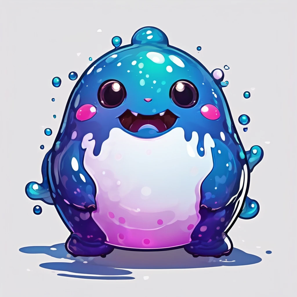 Isometric view, Dark fantasy anime style, beautiful stylized digital painting of kawaii adorable slime creature, simple chubby plump round shape, white background