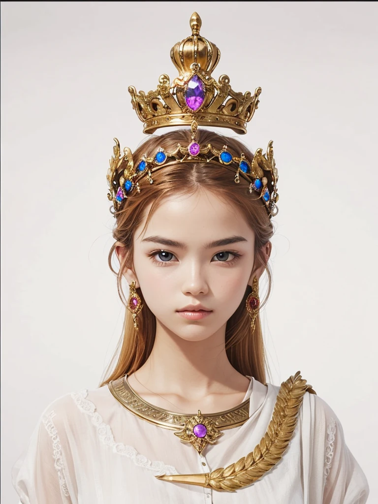 Create the picture realistically. The brown skin of the golden-colored crown and the golden-colored shirt