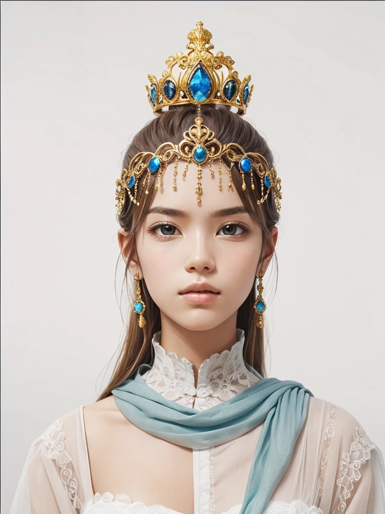 Create the picture realistically. The brown skin of the golden-colored crown and the golden-colored shirt