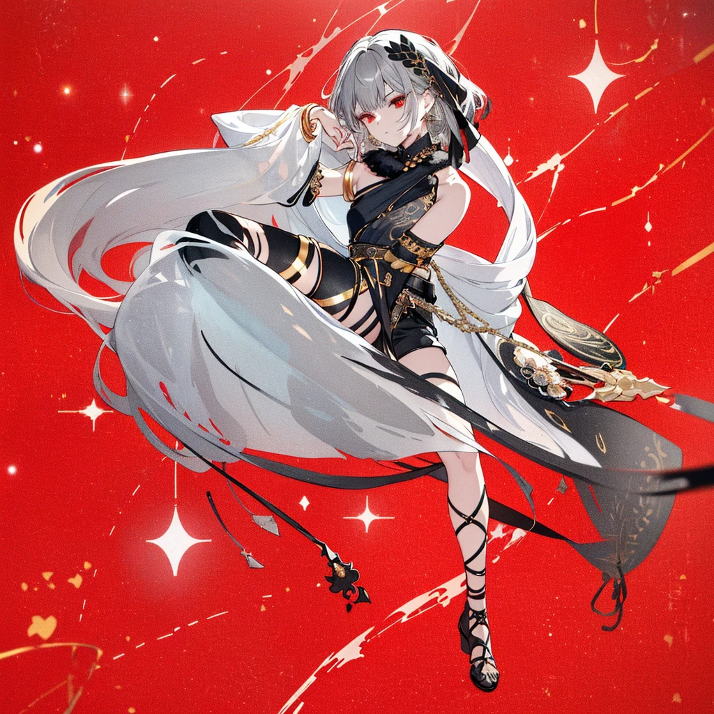 8k,High resolution RAW color art,Anime Art,Silver Marble Skin, (((Very detailed and cool))), Detailed skin, Bokeh、texture,(Exquisitely crafted, The finer details, Ultra-detailed art), (((1 girl))), Depth of written boundary, Silky Touch, Hyper Detail, (((Cool face))), eye shadow、Armed women, Beautiful detailed red eyes, Beautiful lip detail, Highly detailed face, Delicate depiction of hair and eyes, Detailed Fashion, Golden Earrings,Full body depiction, Black half top、(((Shoulder Bare)))、Black shorts、Waist Cloak、black tights、Golden decoration, Grey Hair, Golden bracelet, Straight Hair、Short Hair、(((Hair)))、Simple Background、(((Black theme)))、snow、Side view、Crouch、look up、cloth、cool
