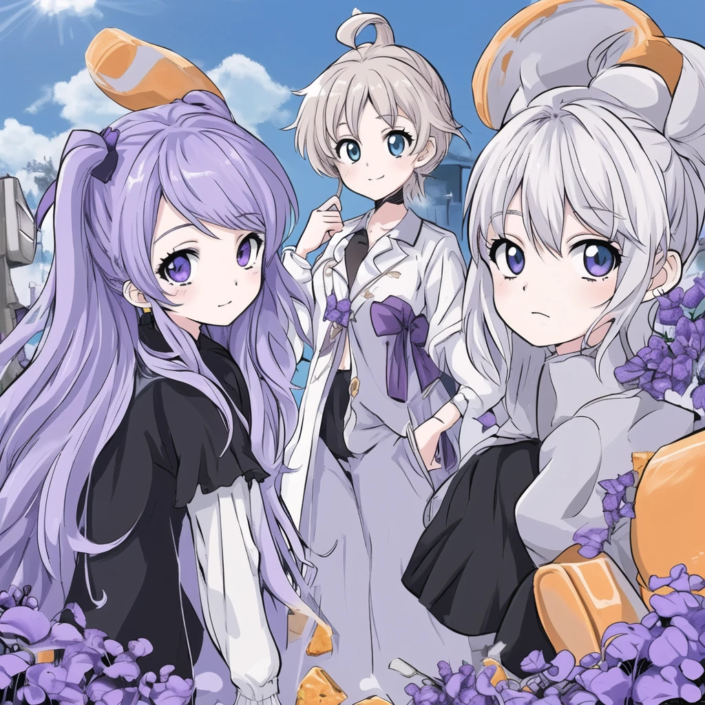 cheveux violets ciel, style à le personnage Crunchyroll, avec fond blanc 1 fille, Résolution Haute,