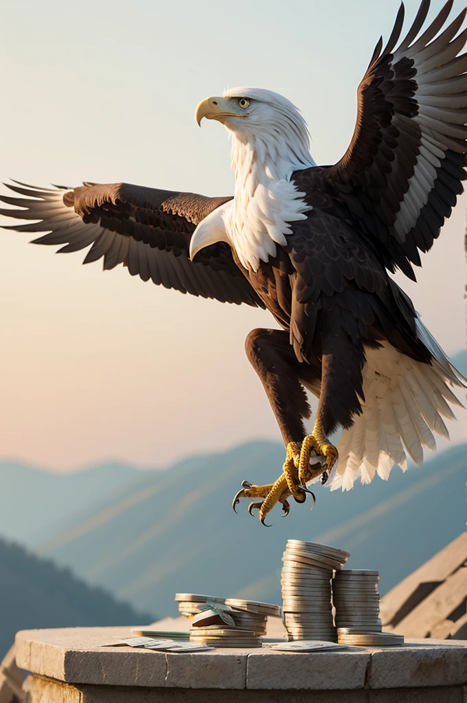 A beautiful eagle holding money