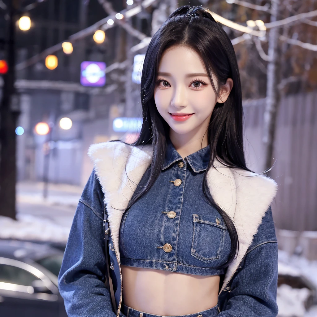 Highest quality、Impish Smile、alone、(full body)、Winter clothes、Japan One Girl、(whole body)、beauty、18-year-old、Elaborate depiction、Detailed facial depiction、Symmetrical body、Symmetrical face、Idol Costumes、Pointy Nose、Keep your mouth shut、Big Breasts、There is a shadow、Cool eyes、Cool look、Long eyelashes、Thick eyelashes、Double teeth、Properly aligned teeth、Sharp contours、distinct facial features、Shooting with a single-lens reflex camera、Abdominal muscles、Korean Idol、whole body images