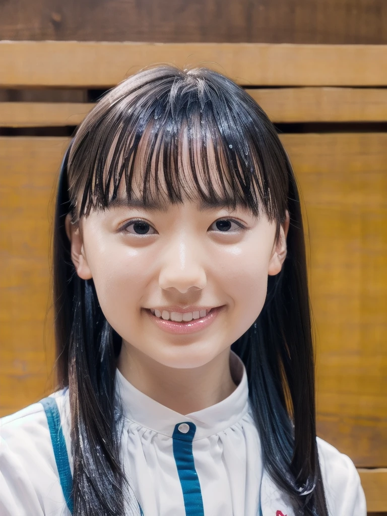 ulzzang-6500-v1.1, (Raw foto:1.2), (Photorealsitic:1.4), a beautiful detailed girl, extremely detailed eye and face, beatiful detailed eyes, huge filesize, (huge tit), hight resolution, ighly detailed, top-quality, [​masterpiece:1.6], [JK school uniform], illustratio, ighly detailed, CG, finely detail, top-quality, Highly detailed CG uniform 8k wallpaper, Cinematographic lighting, 1girl in、17 age、Cute Japan high school girl、perfect body type、[Unbuttoning a white school blouse]、small, taut breasts、Cute droopy eyes、Beautiful big eyes、White School Blouse、see-through brassiere、Sweating and getting wet、[sexual excitement:1.1]、[lyin in bed:1.5]、Raise both hands、 ribbon around neck、A slight smil、(the whole body is wet)、Shining eyes
