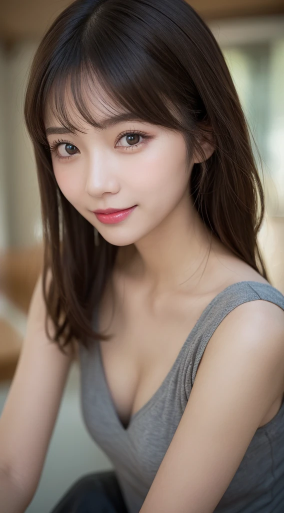 Tabletop, Highest quality, shape, Very detailed, finely, High resolution, 8k wallpaper, 完璧なダイナミックな構shape, Beautiful and detailed,ランダムなcute髪,,Natural color lip, Bold sexy pose,smile、20-year-old girl、cute、Looking into the camera,Always blur the background,Perfect and beautiful face,Slim face and figure,Big eyes、Putting on gal makeup,Small face,Shooting from below、smile,Blurred Background,Elegant feminine face、Cyberpunk Fashion、smile、Real Photo、Raw photo、Real human skin,finely描かれた肌:1,4、Normal anatomy