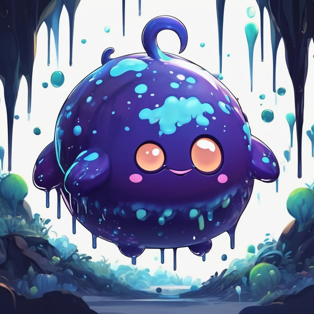 Isometric view, Dark fantasy anime style, beautiful stylized digital painting of adorable slime creature, simple chubby plump round shape, white background 