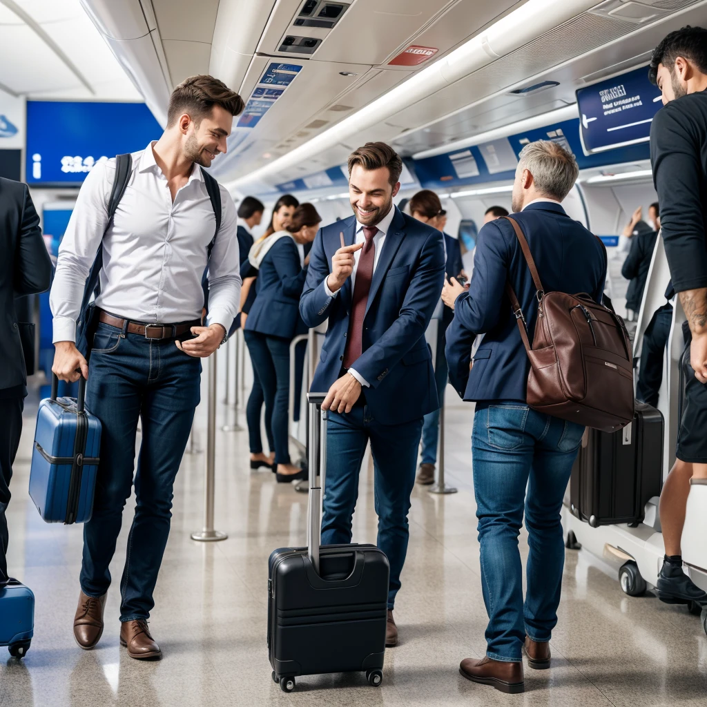 Man boarding plane with luggage
