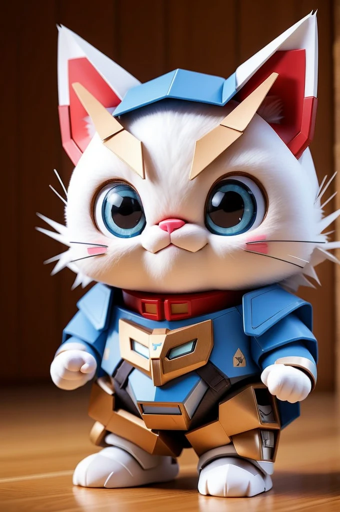 1 super cute kitten wearing origami Gundam armor,fur