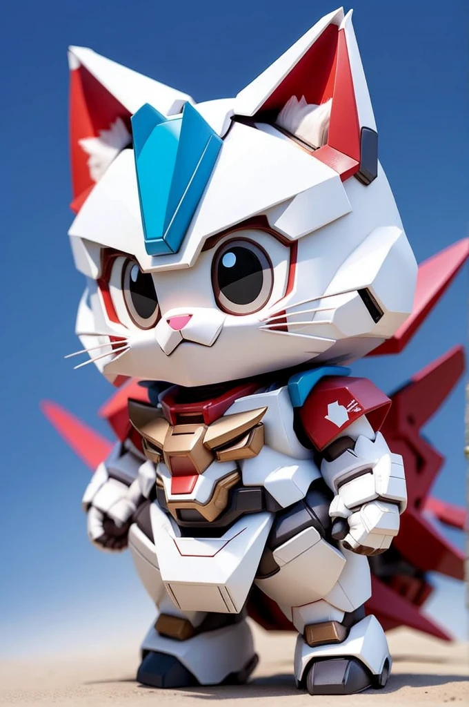 1 super cute kitten wearing origami Gundam armor,fur