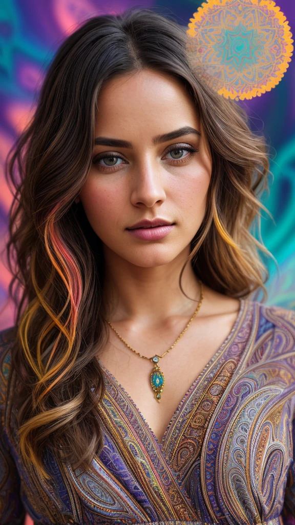 beautiful woman (EPM410m4r:.99), perfect hair, jewellery, ((portrait)), (closeup:1.3), ((from the waist up)), ((( colorful, abstract background :1.2 ))), natural skin texture, (( Paisley dress :1.2)), 24mm, 4k textures, soft cinematic light, adobe lightroom, photolab, hdr, intricate, elegant, highly detailed, sharp focus, ((((cinematic look)))), soothing tones, insane details, intricate details, hyperdetailed, low contrast, soft cinematic light, exposure blend, hdr, faded, now, ("I've got a bad feeling about this.":1.1)