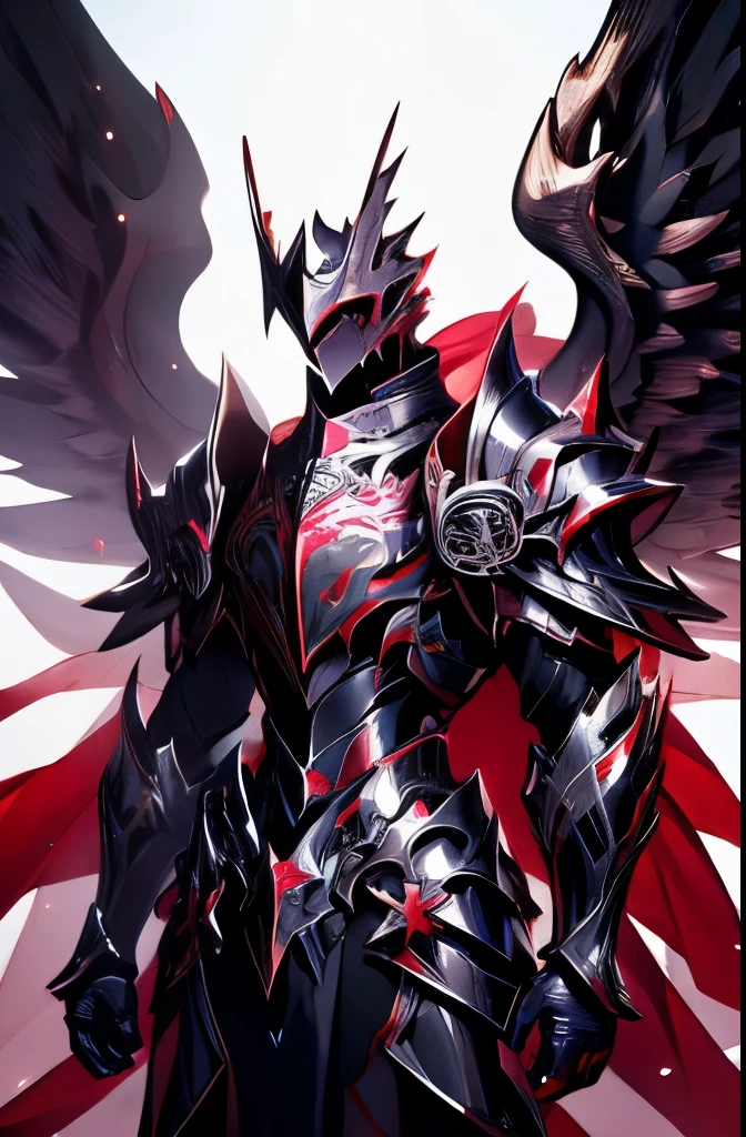 Male angel with large black armor wings