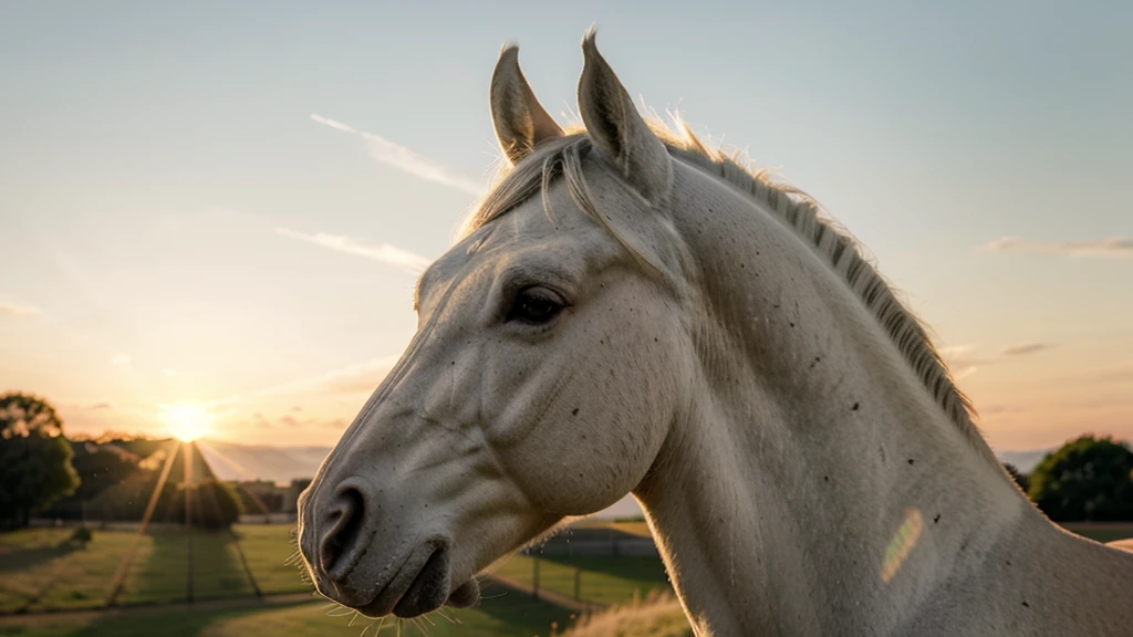 SIDE VIEW OF WHITE HORSE HEAD  ENLIGHTED WITH WARM LIGHT OT SUNSET