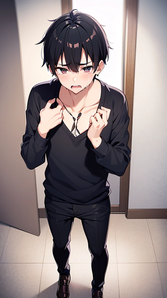 Japanese student style,,cool,,,A refreshing, athletic man,Still a virgin,,,boy,,,boys,,,Spiked Hair,charm,Slim figure,23 years old,,Tall,Everyday casual clothes,,,The male protagonist is,,With a confused look,,,,,Yeah.?why!?,,whyだ!?,,(街中でオレはComplete castrationされた:1.3),(Complete castration:1.3),(I am a man who has failed miserably in becoming an adult man.),,Super manly is slowly declining,,Castrated male,,,Male end,,Sexual sensations rise,,Daytime,Smooth,Skin texture,Functional beauty,shine,,,Breeze,A speck of dust,Natural light,face,hand,eye,blush,tears,,,Saliva,,,Accuracy,,Ultra correct,Biological,Excellent detailed anatomy,4K,8k,Highest quality,Male Focus,,Depth of written boundary,Character Portrait,Black Hair,Punctuality,God is changing his body,He is the only one who is absurd.,She broke off the engagement,