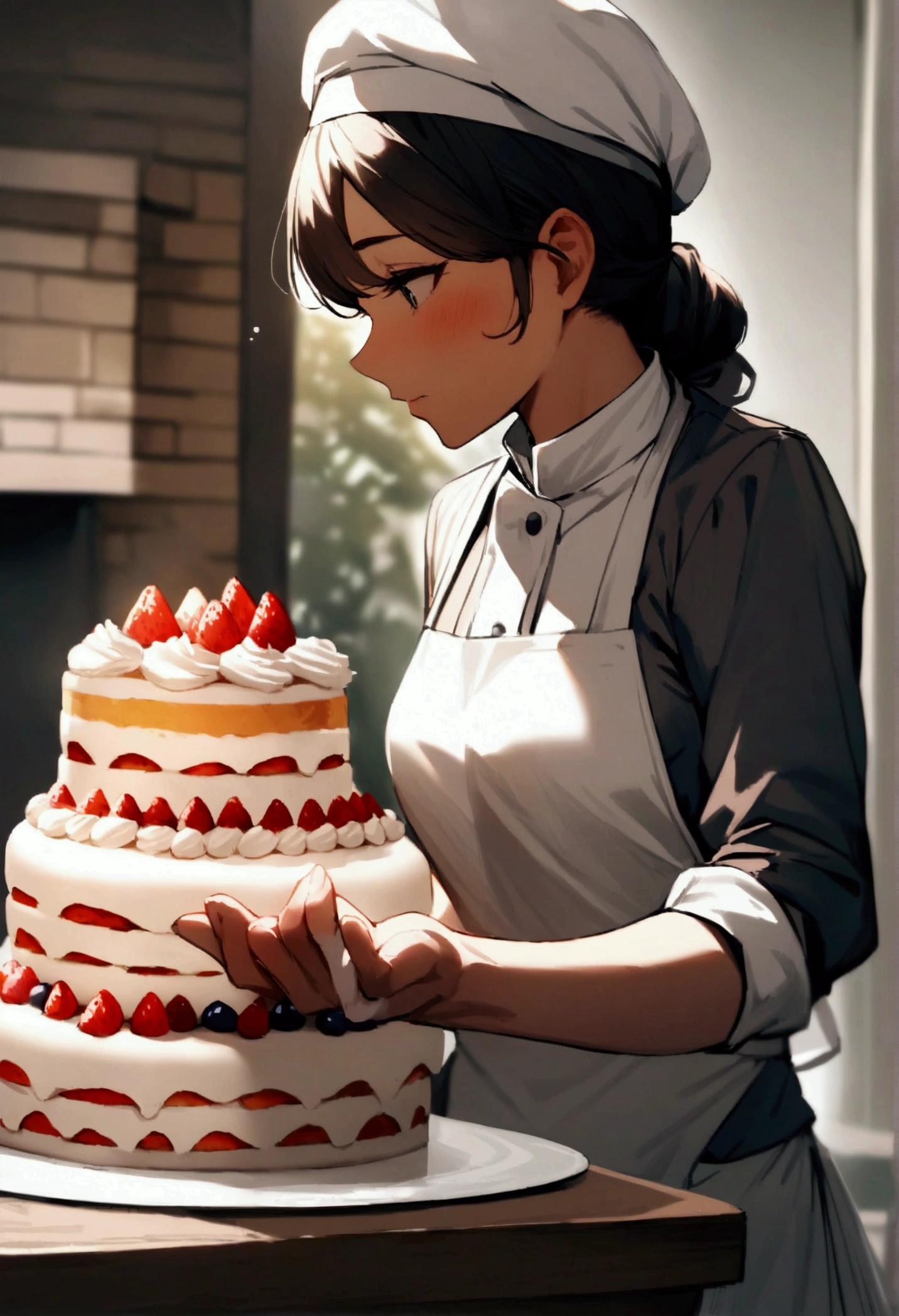 A patissier working hard to make a cake, High resolution,Highest quality,