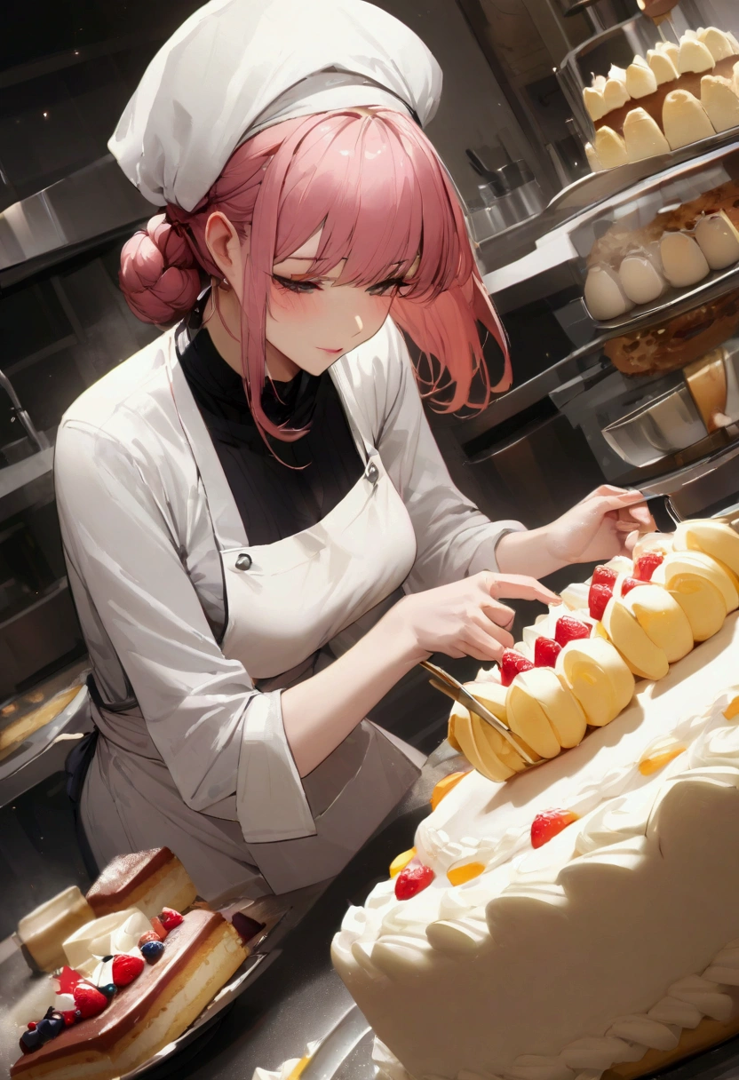 A patissier working hard to make a cake, High resolution,Highest quality,