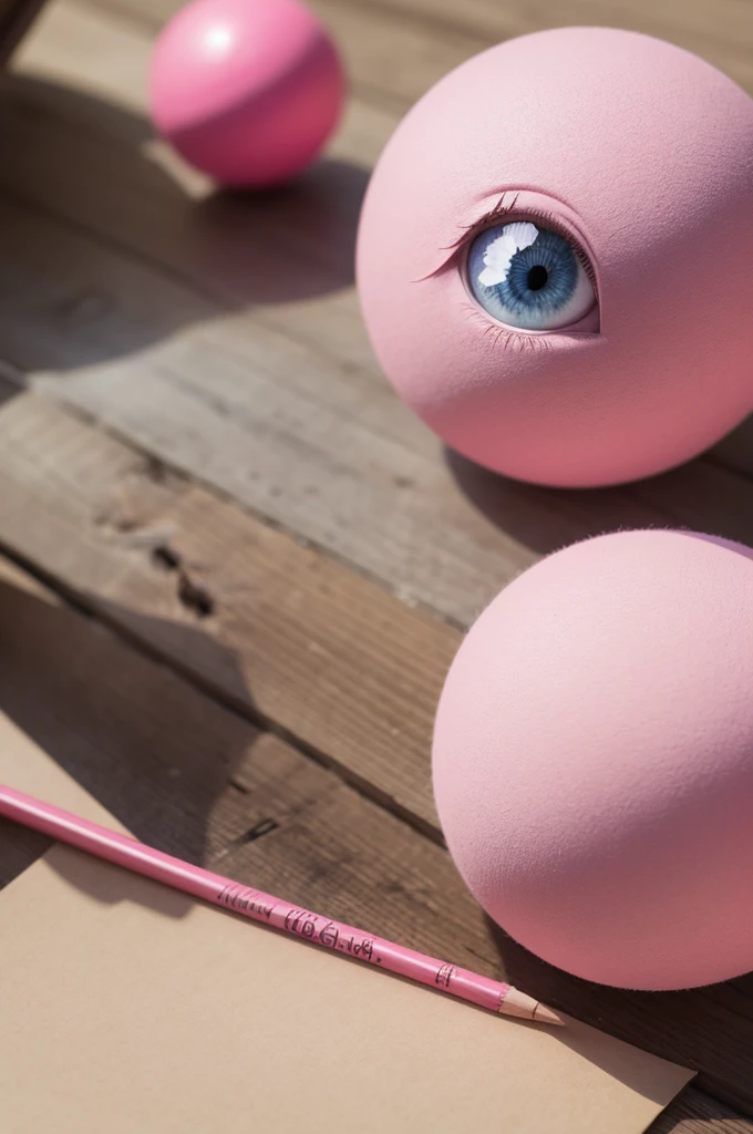 Create a drawing of a pink ball with eyes 
